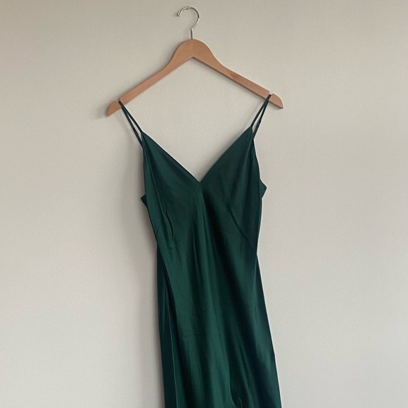 Serita Bias-Cut Silk Charmeuse Maxi Gown In Botanical Green - Picture 5 of 13